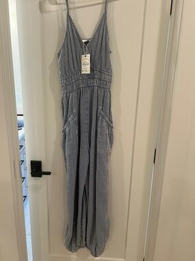 Blue Gauze Jumpsuit - Lightweight Spaghetti Strap Romper